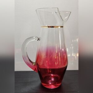 Vintage Blendo Ombre Cranberry Glass Pitcher w Gold Trim